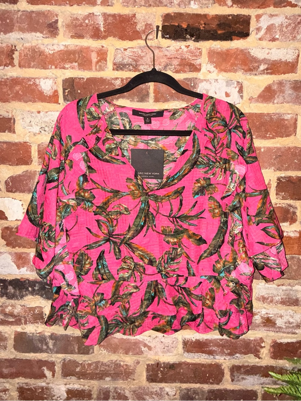 MARC New York Sheer Ruffle 3/4 Sleeve Floral Blouse
